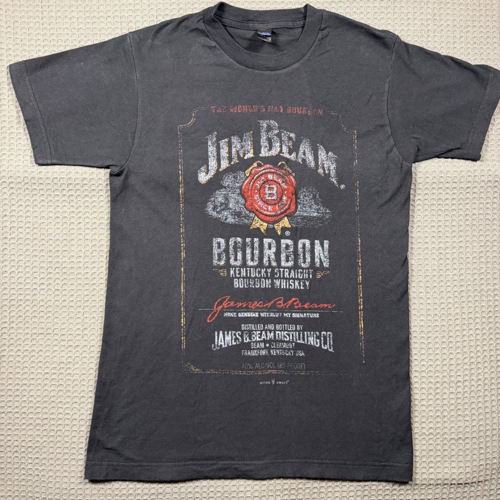 Jim Beam Bourbon Whiskey Graphic T-Shirt Mens Small Black Tultex Cotton Tee